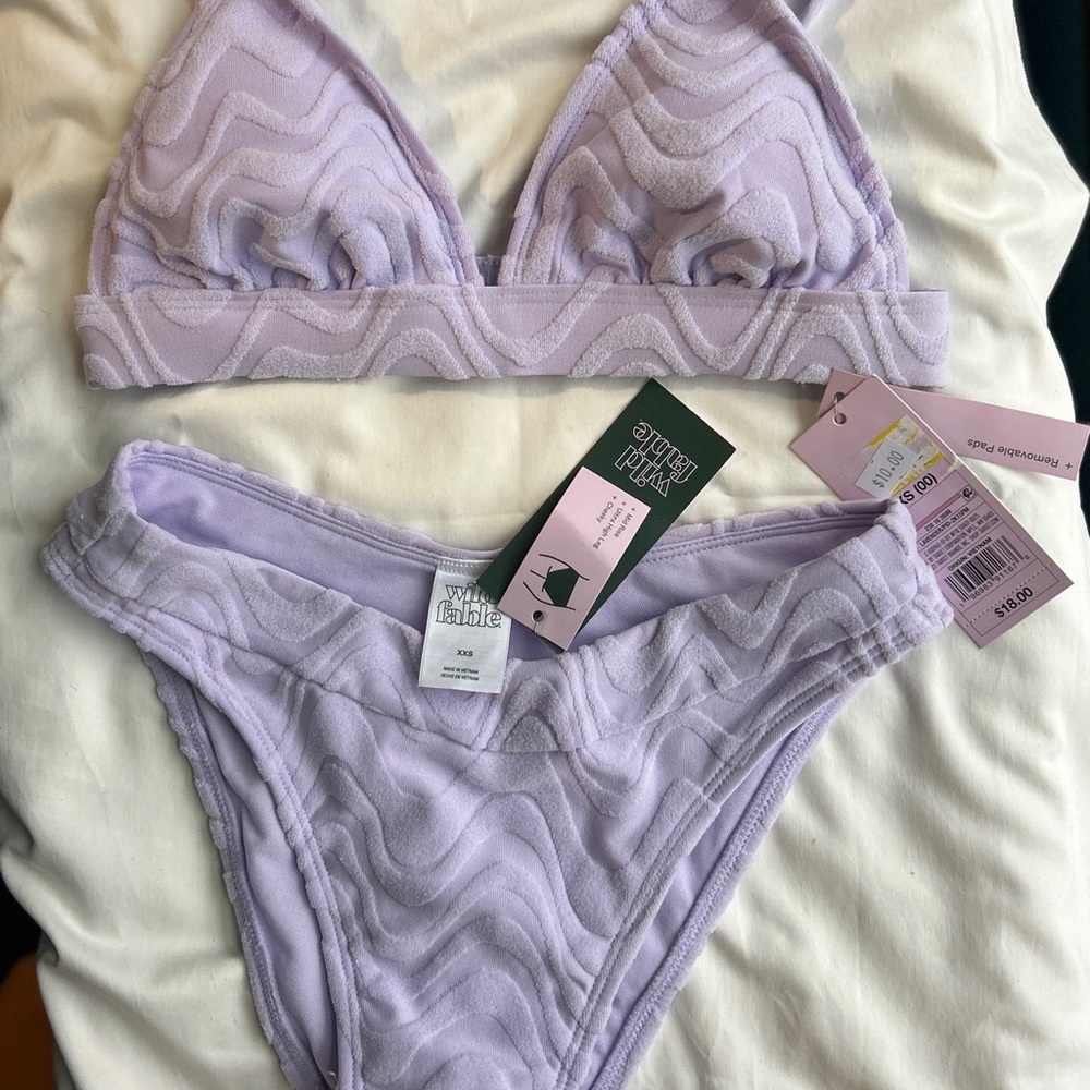 NWT Wavy Terry Textured Bikini Wild Fable™ Lilac Purple XXS - Picture 3 of 8